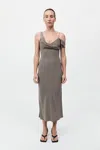 St Agni Silk Drape Dress In Gray
