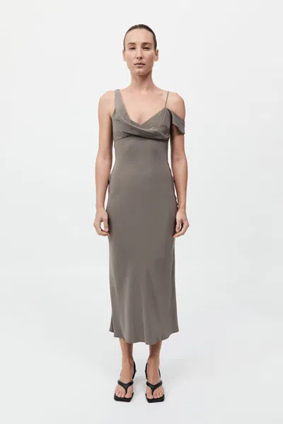 St Agni Silk Drape Dress In Gray