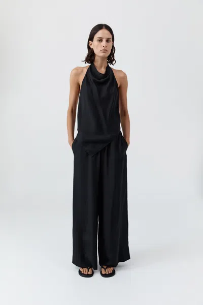 St Agni Silk Grid Halter Top In Black