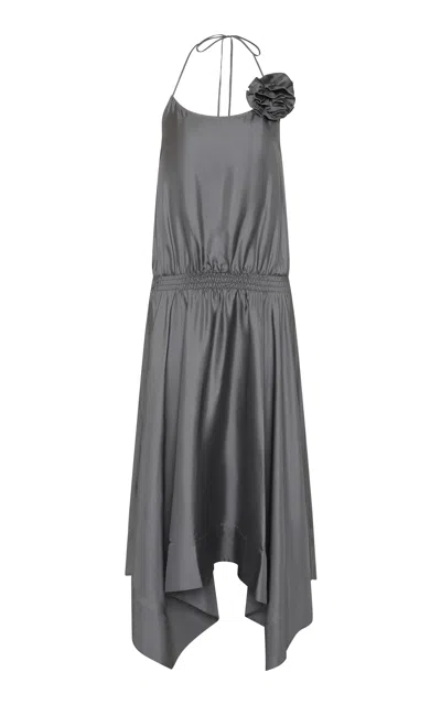 St Agni St. Agni Silk Halter Rosette Midi Dress In Gray