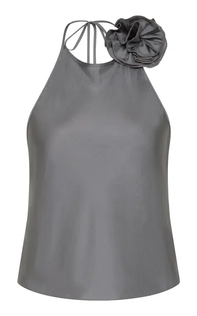 St Agni St. Agni Silk Halter Rosette Top In Grey
