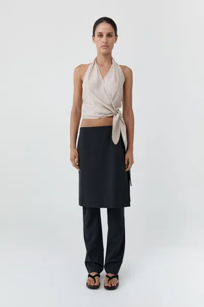 St Agni Silk Halter Wrap Top In Soft Ash