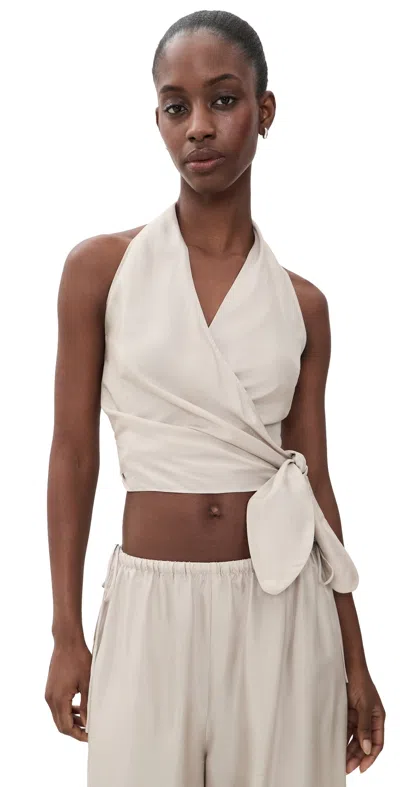 St Agni Silk Halter Wrap Top Soft Ash In White