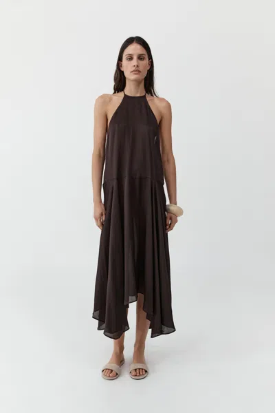 St Agni Silk Handkerchief Halter Dress In Brown