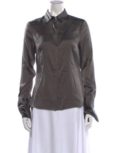Pre-owned St Agni Silk Long Sleeve Blouse In Grey