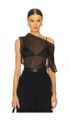 St Agni Asymmetric Silk Mesh Top In Black