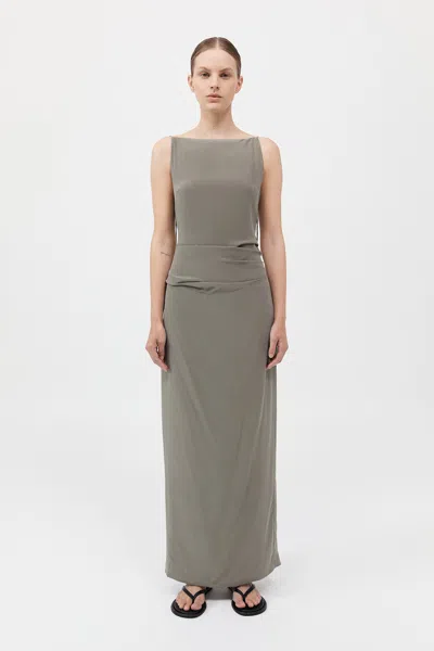 St Agni Silk Tuck Dress In Smokey Olive