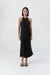 St Agni Silk Twill Halter Dress In Black
