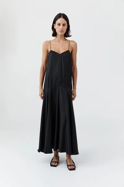 St Agni Silk Twill Relaxed Slip Dress In Black