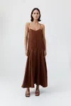St Agni Silk Twill Relaxed Slip Dress In Brown