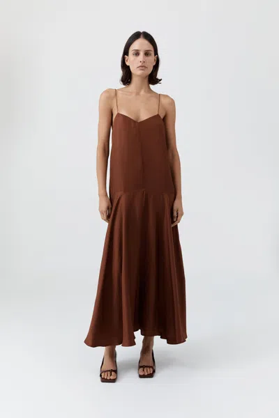 St Agni Silk Twill Relaxed Slip Dress In Brown