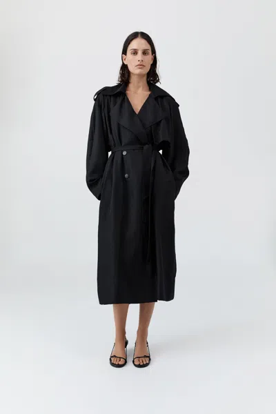 St Agni Silk Twill Relaxed Trench In Black