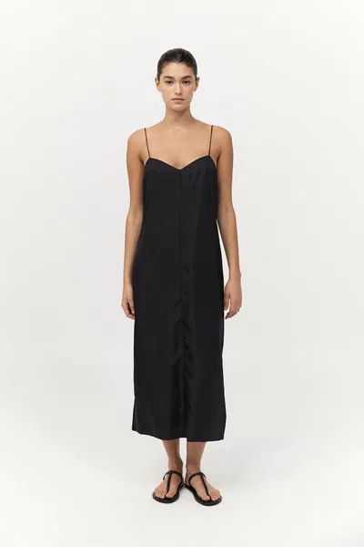 St Agni Silk Twill Slip Dress In Black