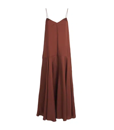 St Agni Silk Twill Slip Maxi Dress In Brown