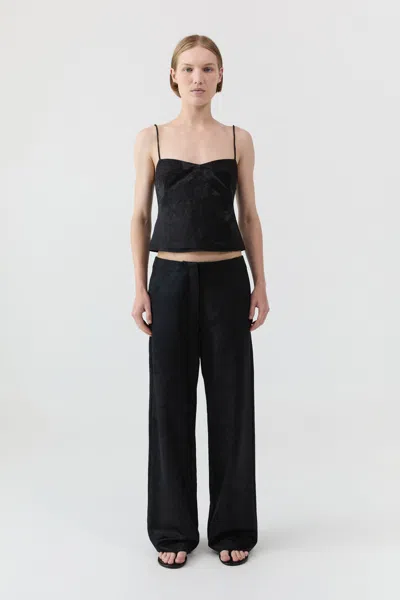 St Agni Silk Wool Jacquard Minimal Pants In Black