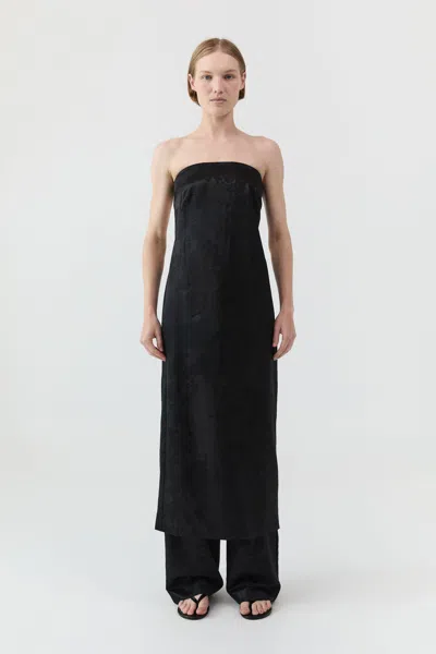St Agni Silk Wool Jacquard Strapless Dress In Black
