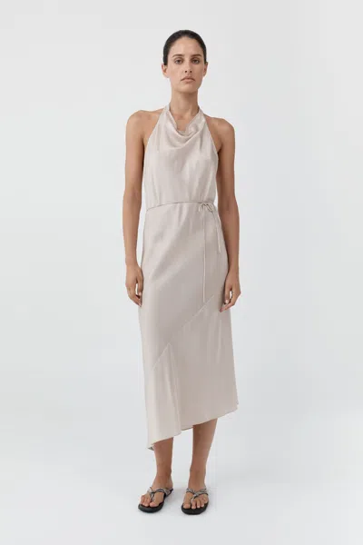 St Agni Silk Wrap Dress In Soft Ash
