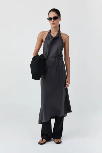 St Agni Silk Wrap Dress In Washed Black