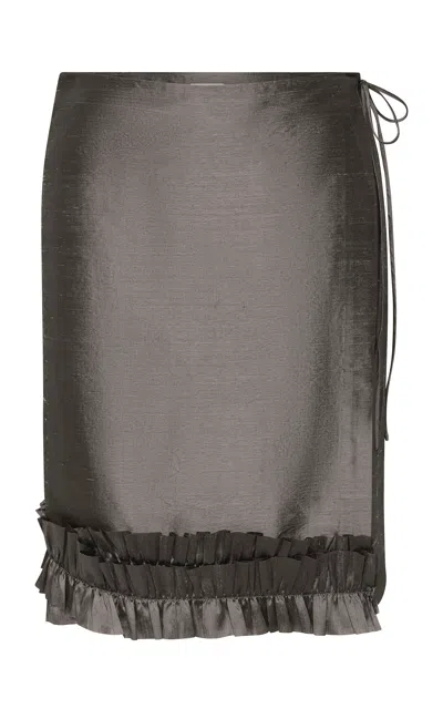 St Agni St. Agni Silk Wrap Ruffle Mini Skirt In Grey