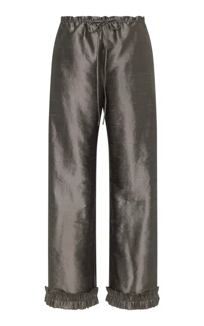 St Agni St. Agni Silk-blend Ruffle Pants In Gray