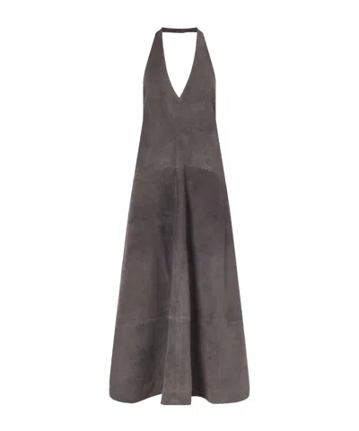 St Agni Paneled Suede Halter Midi Dress In Gray
