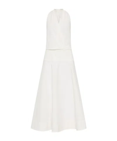 St Agni Halter Wrap Midi Dress In White