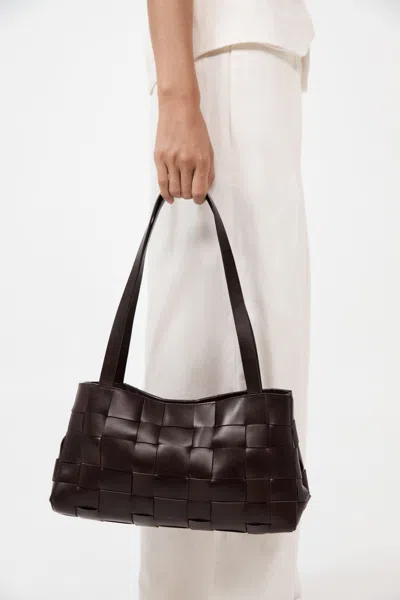 St Agni Slim Woven Tote In Brown
