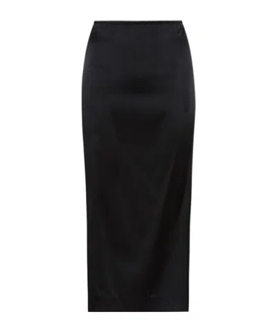 St Agni Soft And Stretchy Silk Blend Midi Skirt In Black