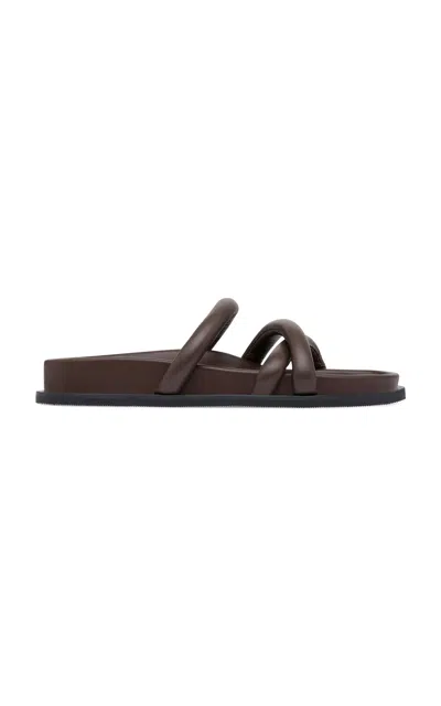 St Agni Soft Cross-strap Leather Slides In Brown