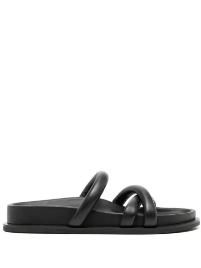 St Agni Black Soft Cross Strap Slippers