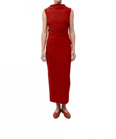 St Agni Soft Sculptural Mock Neck Dress In Rosso In Red