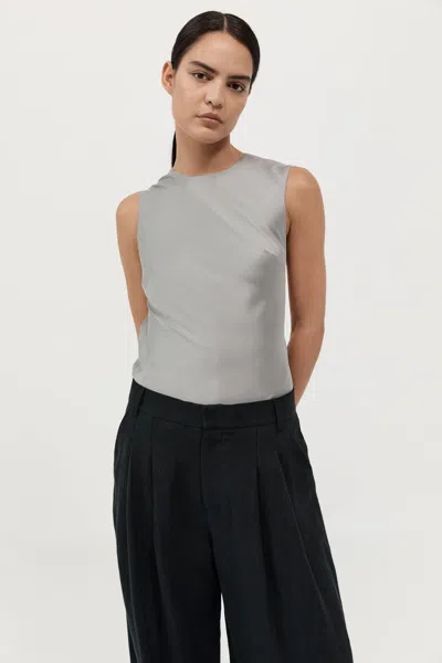 St Agni Soft Silk Rouleau Tie Top In Silver