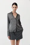 St Agni Soft Silk Shirt In Pewter Grey