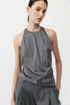St Agni Soft Silk Suspender Top In Pewter Grey