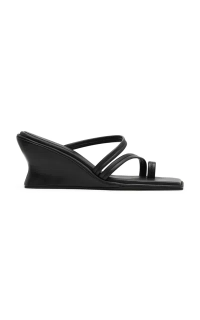 St Agni Soft Strap Leather Contour Wedges In Black