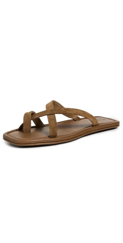 St Agni Soft Strap Slides Toffee Suede