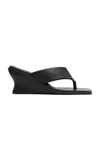 St Agni Soft Thong Leather Contour Wedges In Black