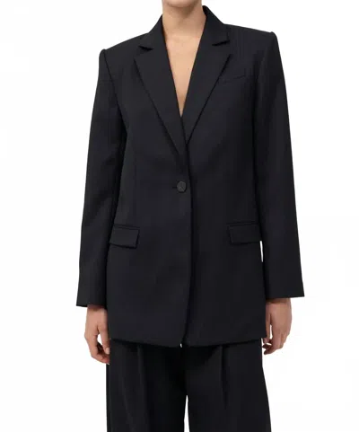 St Agni Split Back Blazer In Black Pinstripe In Blue