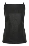 St Agni Square-neck Woven Leather Top In Black