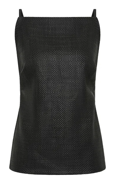 St Agni Square-neck Woven Leather Top In Black