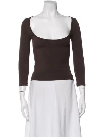 Pre-owned St Agni Square Neckline Long Sleeve Top In Brown