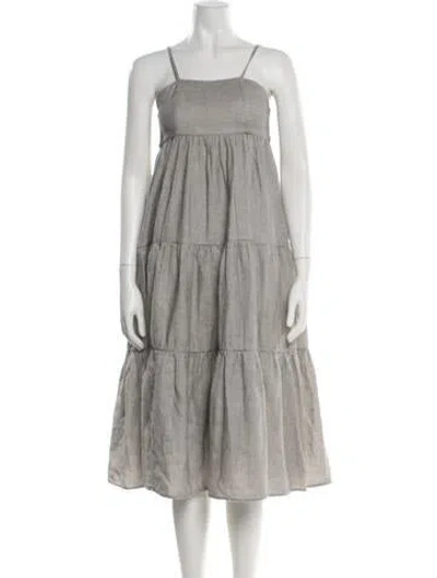 Pre-owned St Agni Square Neckline Midi Length Dress In Gray