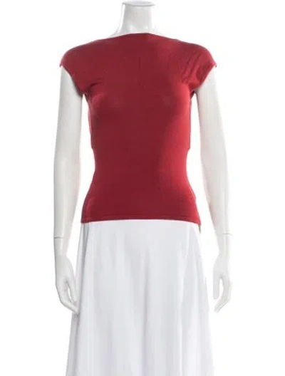 Pre-owned St Agni Square Neckline Short Sleeve Top In Red