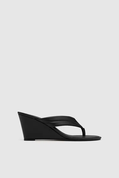 St Agni Leather Wedge Thong Sandals In Black