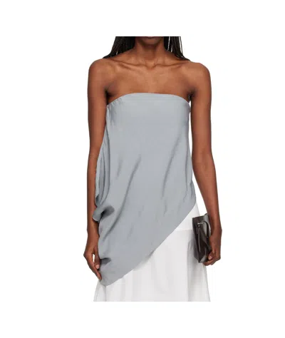 St Agni Strapless Asymmetrical Drape Top In Mist In Gray