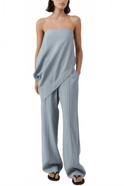 St Agni Strapless Asymmetrical Drape Top In Mist In Gray