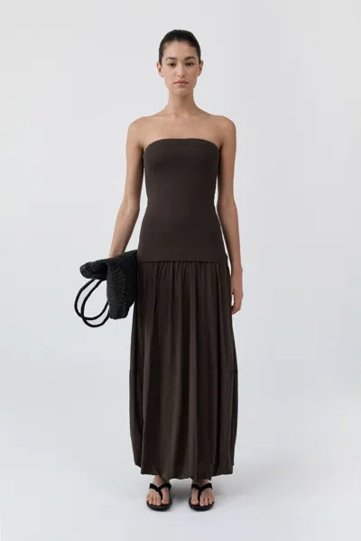 St Agni Strapless Balloon Hem Dress In Brown