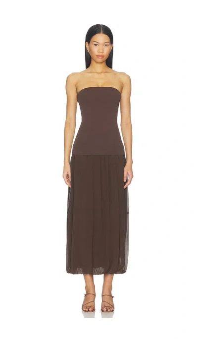 St Agni Strapless Balloon Hem Dress In Brown