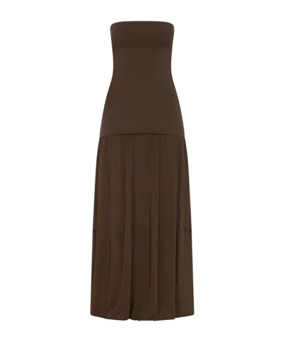St Agni Ribbed Pleated Jersey Midi Dress In Brown