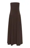 St Agni Strapless Cotton-blend Maxi Dress In Brown